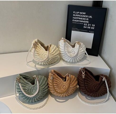 الأزياء المنسوجة يدويًا حقيبة صدف أنيقة وفريدة من نوعها مع مقبض جلدي حزام اللؤلؤ والأجهزة المتميزة in Kuwait