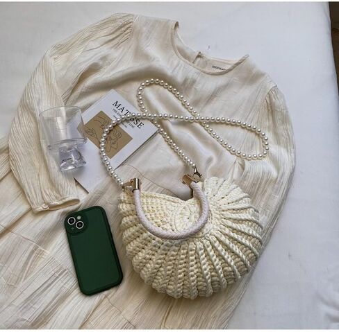 الأزياء المنسوجة يدويًا حقيبة صدف أنيقة وفريدة من نوعها مع مقبض جلدي حزام اللؤلؤ والأجهزة المتميزة in Kuwait