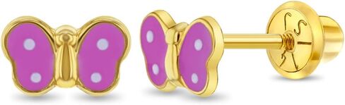 14K Yellow Gold Young Girl's Dainty Enamel Butterfly Safety Screw Back Earrings - Cute Butterfly Earrings for Toddlers & Little Girls - Small Earring Studs for Daily Use in Saudi Arabia