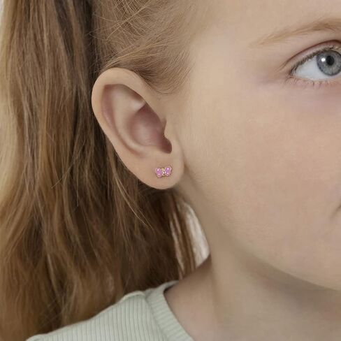 14K Yellow Gold Young Girl's Dainty Enamel Butterfly Safety Screw Back Earrings - Cute Butterfly Earrings for Toddlers & Little Girls - Small Earring Studs for Daily Use in Saudi Arabia