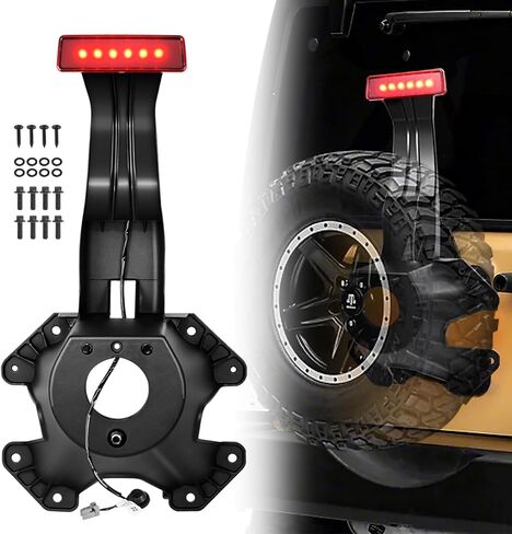 Spare Tire Holder Mounting Bracket Tire Carrier Bracket with Screws ＆ Third Center High Mount Brake Light with Wiring Harness Compatible with 2007-2018 Jeep Wrangler JK Replace# 55397217AJ (RED) in Saudi Arabia