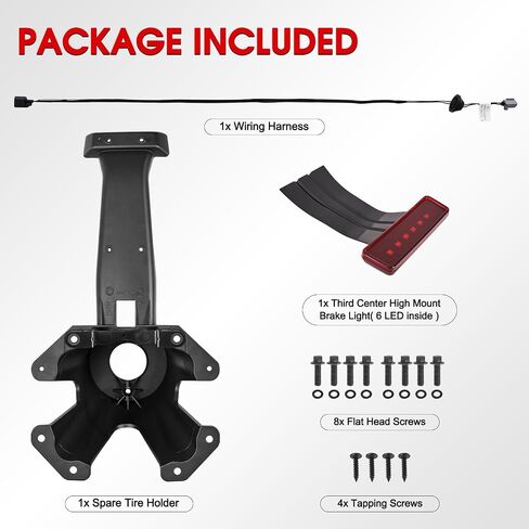 Spare Tire Holder Mounting Bracket Tire Carrier Bracket with Screws ＆ Third Center High Mount Brake Light with Wiring Harness Compatible with 2007-2018 Jeep Wrangler JK Replace# 55397217AJ (RED) in Saudi Arabia