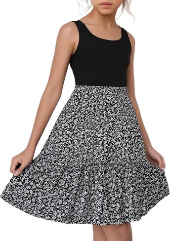جديد من 6 إلى 14 سنة Seecholso Girls Dress Dress Dress Dritbed Tank Top Top Floral Skirt مرنة الصيف A-LINE in Kuwait