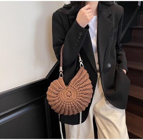 الأزياء المنسوجة يدويًا حقيبة صدف أنيقة وفريدة من نوعها مع مقبض جلدي حزام اللؤلؤ والأجهزة المتميزة in Kuwait