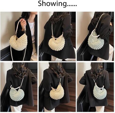 الأزياء المنسوجة يدويًا حقيبة صدف أنيقة وفريدة من نوعها مع مقبض جلدي حزام اللؤلؤ والأجهزة المتميزة in Kuwait