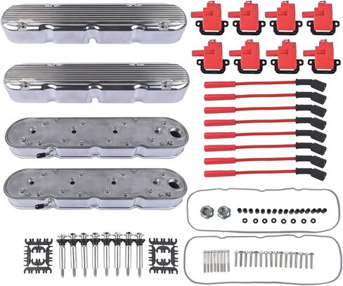 أغطية صمام مصقولة للمحرك مع ملفات LGNITION وأسلاك الإشعال بديل لمحركات Chevy LS LS1 LS2 LS3 LS6 5.3 5.7 6.0 6.2L in Saudi Arabia