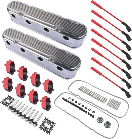 أغطية صمام مصقولة للمحرك مع ملفات LGNITION وأسلاك الإشعال بديل لمحركات Chevy LS LS1 LS2 LS3 LS6 5.3 5.7 6.0 6.2L in Saudi Arabia