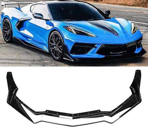 for C8 Corvette Front Lip Fit for 2020-2025 Chevrolet Corvette C8 Z51 STG 7PCs ABS Front Splitter Bumper Lip with Corner (Gloss Black) in Saudi Arabia