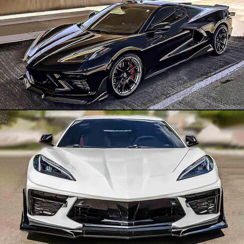 for C8 Corvette Front Lip Fit for 2020-2025 Chevrolet Corvette C8 Z51 STG 7PCs ABS Front Splitter Bumper Lip with Corner (Gloss Black) in Saudi Arabia