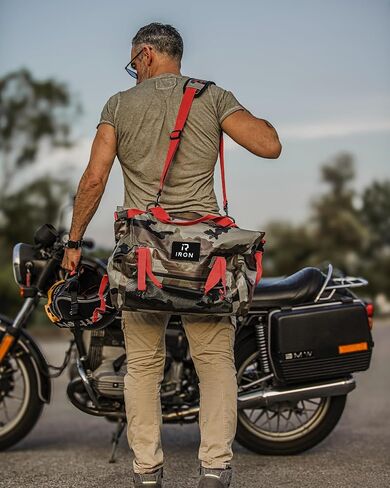 BORLENI Waterproof Motorcycle Dry Duffel Bag Luggage Tail Bag with Large Storage Space,Roll Top Closure, Shoulder Straps, Inner Pocket and Mesh Pocket for Motorcycling Travel Camping (Black,30L) in Kuwait