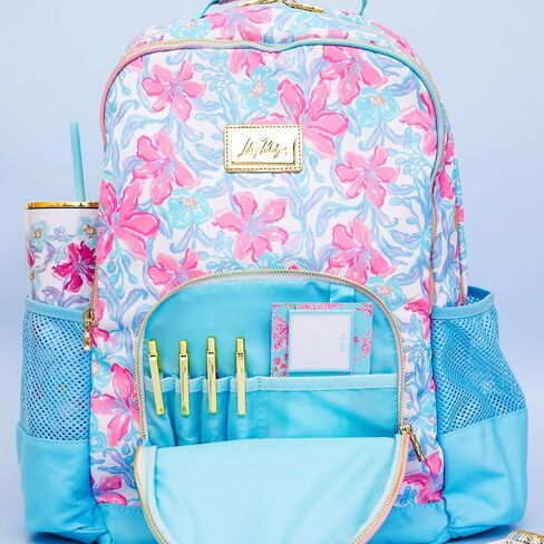 حقيبة ظهر كبيرة Lilly Pulitzer مع جيوب وأشرطة قابلة للتعديل والمقبض العلوي ، حقيبة كتب كبيرة للعمل والسفر (Beachside Haven) in Kuwait