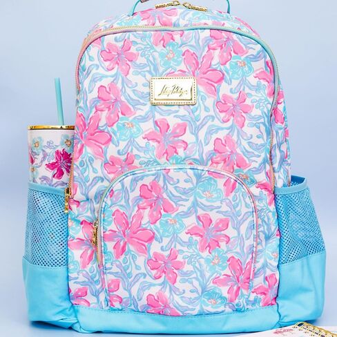 حقيبة ظهر كبيرة Lilly Pulitzer مع جيوب وأشرطة قابلة للتعديل والمقبض العلوي ، حقيبة كتب كبيرة للعمل والسفر (Beachside Haven) in Kuwait