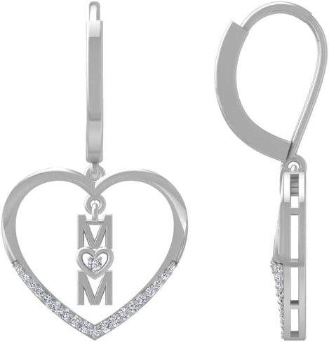 1/8 Carat Lab-Grown Diamond Dangle Earrings for Women | 10K Gold or Silver Mom Heart Dangle Earrings | VS Clarity and D-F Color in Saudi Arabia