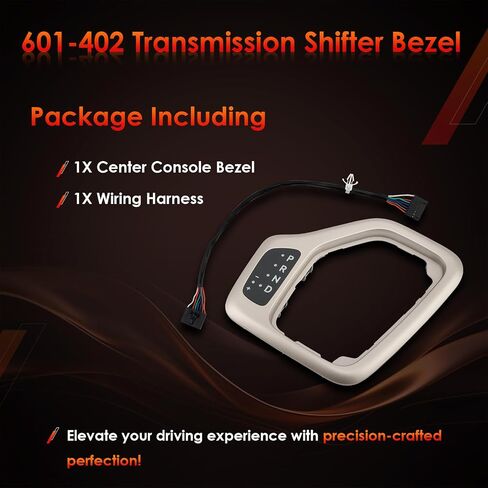 Upgrade Transmission Shifter Bezel with Harness Kit, 601-401 Gold, Compatible With 2014-2018 Jeep Cherokee, Replaces# 5YD27LS5AA 68413957AA in Saudi Arabia