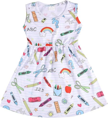 Toddler Girls Back to School Dress Cartoon Casual Toy Print Dresses Short Sleeves Summer Dress 2-8Y in Kuwait