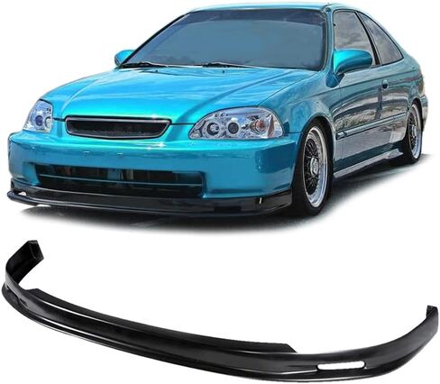 متوافق مع/استبدال الشفاه الأمامية ، على غرار Type-R PU Front Lip Sovering Black ، Fits 1996 1997 1998 Honda Civic Coupe Hatchback سيدان in Kuwait