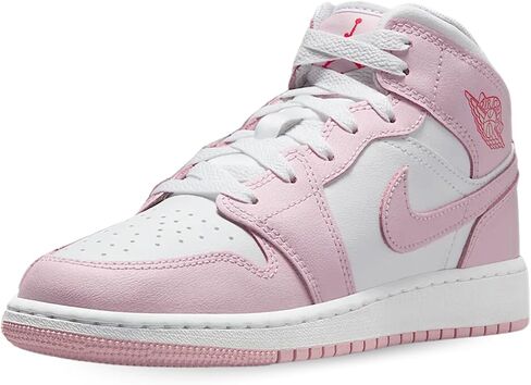 Air Jordan 1 Mid Big Kids' Shoes (DQ8423-608, Pink Foam/Fire Red/White) in Kuwait
