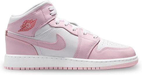 Air Jordan 1 Mid Big Kids' Shoes (DQ8423-608, Pink Foam/Fire Red/White) in Kuwait