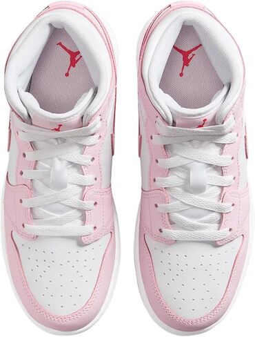 Air Jordan 1 Mid Big Kids' Shoes (DQ8423-608, Pink Foam/Fire Red/White) in Kuwait