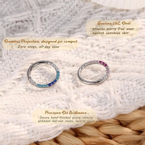 BodyBonita 16G Gradient CZ Septum Rings Jewelry - 316L Surgical Steel Nose Rings Hoops for Women 16G Nose Piercings Cartilage Earrings Helix Rook Tragus Daith Conch Piercing Jewelry 8mm in Saudi Arabia