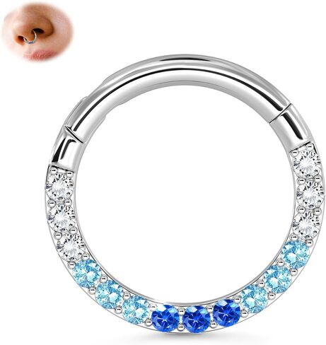 BodyBonita 16G Gradient CZ Septum Rings Jewelry - 316L Surgical Steel Nose Rings Hoops for Women 16G Nose Piercings Cartilage Earrings Helix Rook Tragus Daith Conch Piercing Jewelry 8mm in Saudi Arabia
