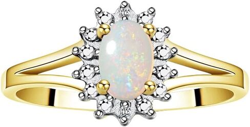 Rylos Halo Ring: Diamond Birthstone with 6X4MM Oval Gemstone - Women's Jewelry in Yellow Gold Plated Silver - Stunning Diamond Ring Sizes 5-10 in Saudi Arabia
