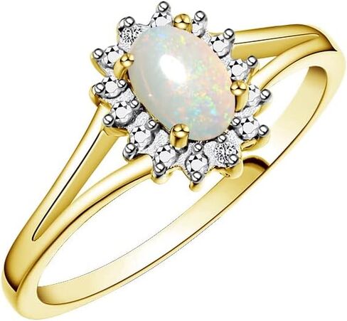 Rylos Halo Ring: Diamond Birthstone with 6X4MM Oval Gemstone - Women's Jewelry in Yellow Gold Plated Silver - Stunning Diamond Ring Sizes 5-10 in Saudi Arabia