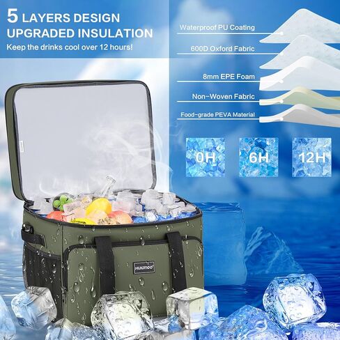 Insulated Soft Cooler Bag, Large Ice Coolers Soft Sided Ice Chest for Beach, Camping, Car, Collapsible and Portable, 42L, 60Cans, Black in Saudi Arabia