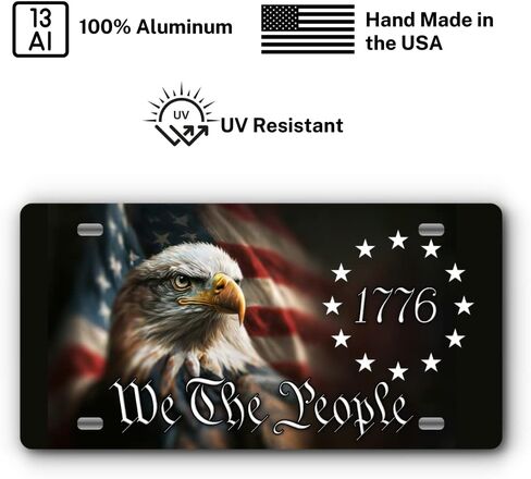 Patriotic Vanity Aluminum License Plate for Front of Trucks and Cars - Made in The USA - Universal Fit (1776 Eagle) in Saudi Arabia