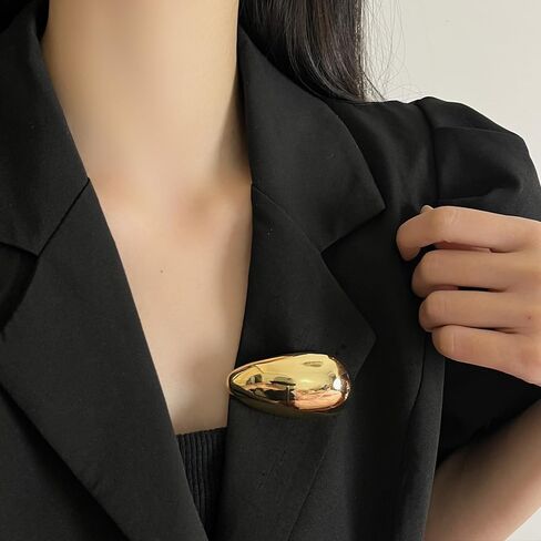 Chunky Teardrop Brooch for Women Men Gold/Silver Plated Minimaliast Polished Geometric Waterdrop Lapel Pins Fashion Accessory for Dresses Coats Scarves Shawl Clip Cocktail Holiday Party Jewelry in Saudi Arabia