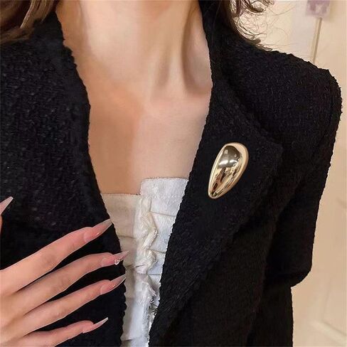 Chunky Teardrop Brooch for Women Men Gold/Silver Plated Minimaliast Polished Geometric Waterdrop Lapel Pins Fashion Accessory for Dresses Coats Scarves Shawl Clip Cocktail Holiday Party Jewelry in Saudi Arabia