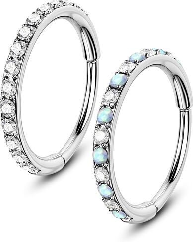 خواتم أنف Oufer Turquoise CZ Opal للنساء ، 316L من الصلب الجراحي 6 مم أطواق الأنف ، فضي مفصلي المفصل الحاجز الحاجب الغضروف المحار in Saudi Arabia