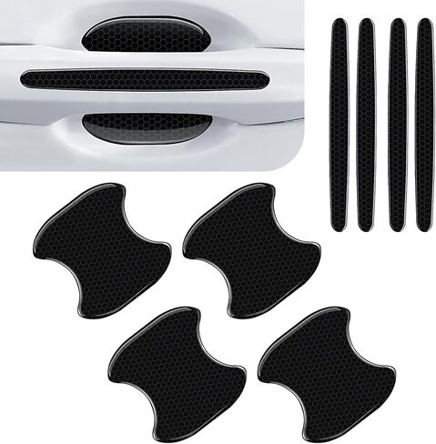 8 PCS Car Door Handle Sticker, Self-Adhesive Reflective Auto Paint Scratch Protector, Flexible Anti-Bumping Door Bowl and Handle Protector, Universal for Most Cars (Black) in Kuwait