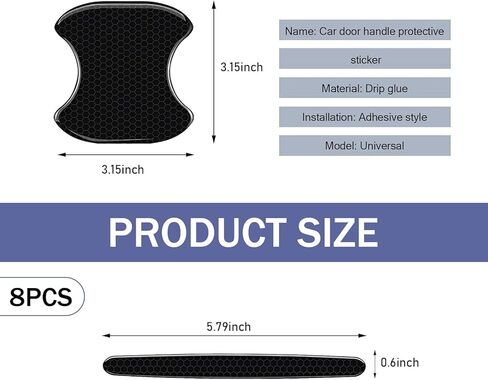 8 PCS Car Door Handle Sticker, Self-Adhesive Reflective Auto Paint Scratch Protector, Flexible Anti-Bumping Door Bowl and Handle Protector, Universal for Most Cars (Black) in Kuwait