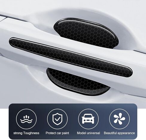 8 PCS Car Door Handle Sticker, Self-Adhesive Reflective Auto Paint Scratch Protector, Flexible Anti-Bumping Door Bowl and Handle Protector, Universal for Most Cars (Black) in Kuwait