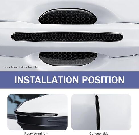 8 PCS Car Door Handle Sticker, Self-Adhesive Reflective Auto Paint Scratch Protector, Flexible Anti-Bumping Door Bowl and Handle Protector, Universal for Most Cars (Black) in Kuwait