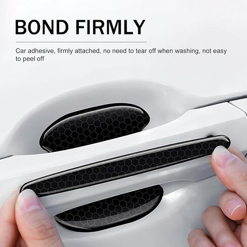8 PCS Car Door Handle Sticker, Self-Adhesive Reflective Auto Paint Scratch Protector, Flexible Anti-Bumping Door Bowl and Handle Protector, Universal for Most Cars (Black) in Kuwait