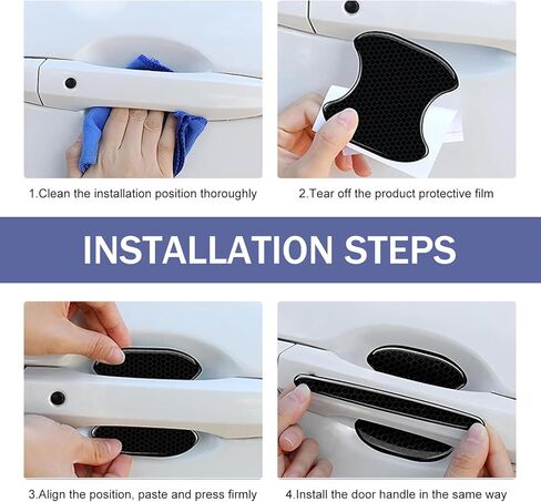 8 PCS Car Door Handle Sticker, Self-Adhesive Reflective Auto Paint Scratch Protector, Flexible Anti-Bumping Door Bowl and Handle Protector, Universal for Most Cars (Black) in Kuwait