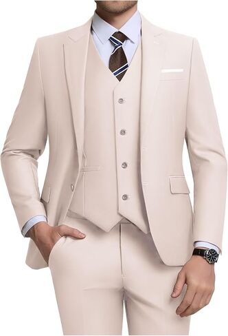 طقم بدلة رجالي مكون من 3 قطع بقصة ضيقة، سترة وسترة وسروال وسروال بدلة عمل لحفلات الزفاف in Kuwait