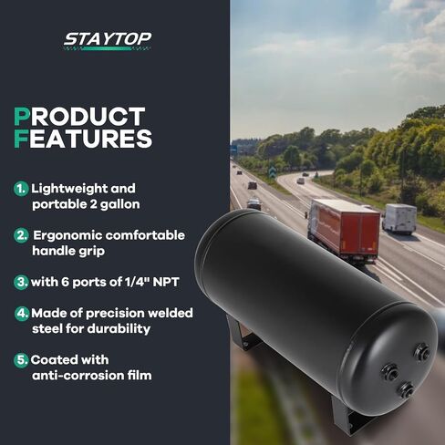 Staytop 2 جالون (8 لتر) 6 موانئ تعليق الهواء ركوب الأكياس القطار Truck Horn Air Tank 200 PSI in Saudi Arabia
