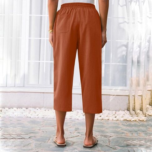 Womens Linen Capris 2025 Summer Casual Wed Leg Capri Pants Drawstring High Waist Crop Trouser Trendy Beach Clothes in Saudi Arabia