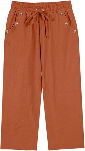 Womens Linen Capris 2025 Summer Casual Wed Leg Capri Pants Drawstring High Waist Crop Trouser Trendy Beach Clothes in Saudi Arabia