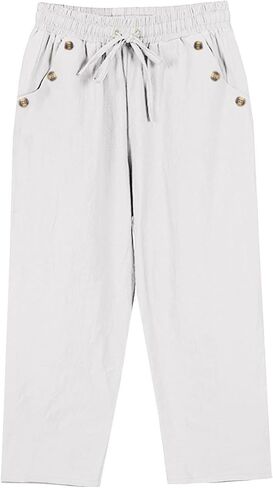 Womens Linen Capris 2025 Summer Casual Wed Leg Capri Pants Drawstring High Waist Crop Trouser Trendy Beach Clothes in Saudi Arabia