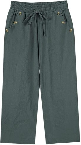 Womens Linen Capris 2025 Summer Casual Wed Leg Capri Pants Drawstring High Waist Crop Trouser Trendy Beach Clothes in Saudi Arabia