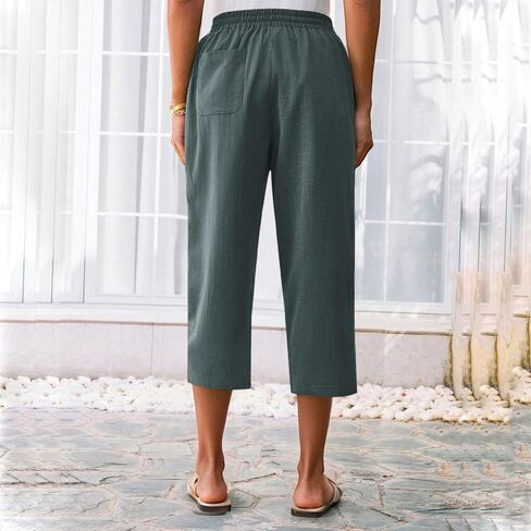 Womens Linen Capris 2025 Summer Casual Wed Leg Capri Pants Drawstring High Waist Crop Trouser Trendy Beach Clothes in Saudi Arabia