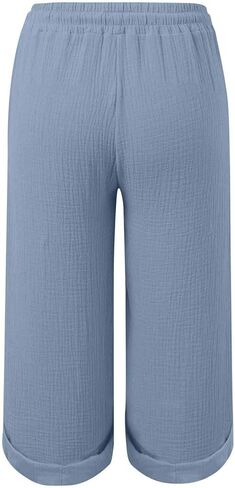 Womens Capris with Pockets Stretch Lightweight Casual Drawstring Wide Leg Pants Cropped Trousers Outdoor Clothes in Kuwait