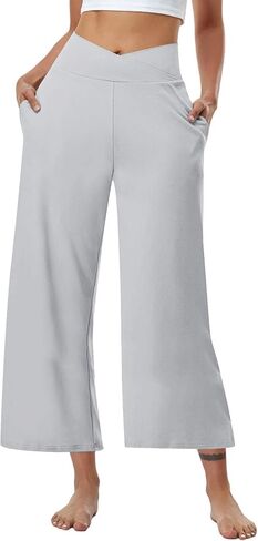 Womens Wide Leg Pants High Waist Loose Flowy Comfy Lounge Palazzo Trousers Stretch Soft Casual Pants with Pockets in Kuwait