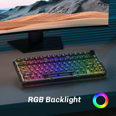 لوحة مفاتيح ألعاب ميكانيكية لاسلكية، لوحة مفاتيح هادئة بإضاءة خلفية RGB شفافة كاملة 80 مفتاحًا، مفتاح خطي قابل للتبديل السريع مع مقبض وسائط متعددة، بطارية 4000 مللي أمبير في الساعة، 3 أوضاع BT5.0/2.4G/USB-C لـ WIN/MAC، أزرق in Kuwait