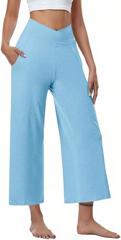 Womens Wide Leg Pants High Waist Loose Flowy Comfy Lounge Palazzo Trousers Stretch Soft Casual Pants with Pockets in Saudi Arabia