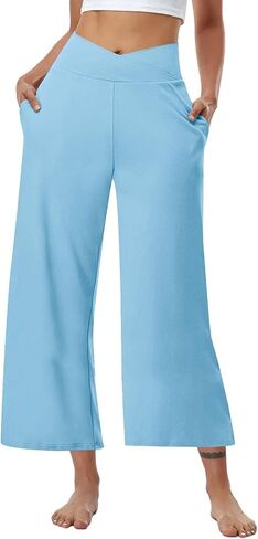 Womens Wide Leg Pants High Waist Loose Flowy Comfy Lounge Palazzo Trousers Stretch Soft Casual Pants with Pockets in Saudi Arabia